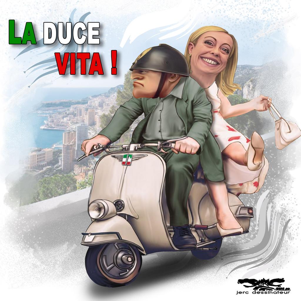 DuceVita_Mussolini-Meloni_Jerc_le-poing